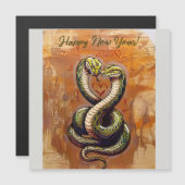 Neujahrswunsch für die Liebe 2025 Holzschlange Magnetkarte (Vorne/Hinten)