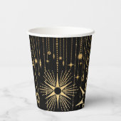Neujahrswünsche schwarze und goldene Sterne Pappbecher (Rückseite)