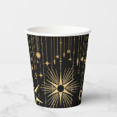 Neujahrswünsche schwarze und goldene Sterne Pappbecher (Vorderseite)
