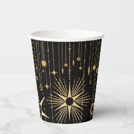 Neujahrswünsche schwarze und goldene Sterne Pappbecher