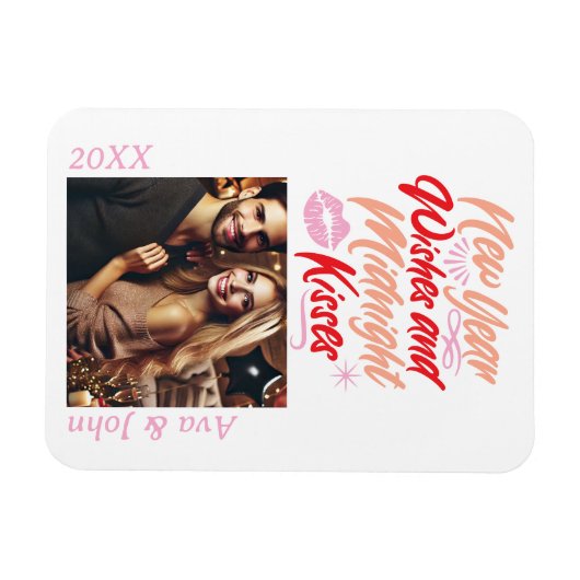 Neujahrswünsche und Mitternachtsküsse-Skript-Foto Magnet (Horizontal)