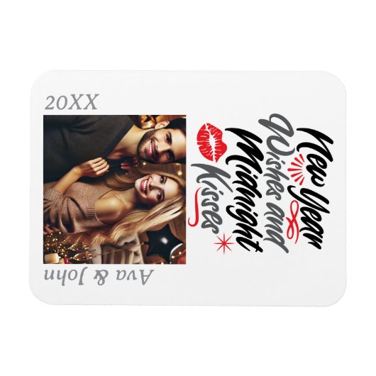 Neujahrswünsche und Mitternachtsküsse-Skript-Foto Magnet (Horizontal)
