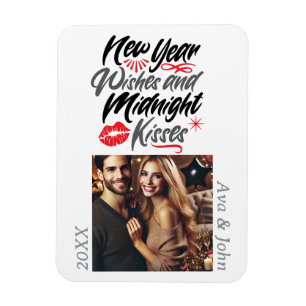 Neujahrswünsche und Mitternachtsküsse-Skript-Foto Magnet