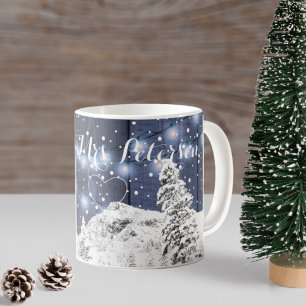 Neulich rustikale Winter mit Monogramm Marine weiß Kaffeetasse
