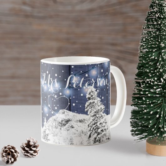 Neulich rustikale Winter mit Monogramm Marine weiß Kaffeetasse