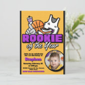 Neuling des Jahres - Basketball mit Foto Einladung (Stehend Vorderseite)