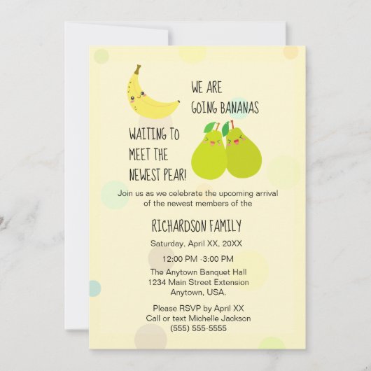 Neulinge Pear Gender Neutral Twins Baby Dusche Einladung (Vorderseite)