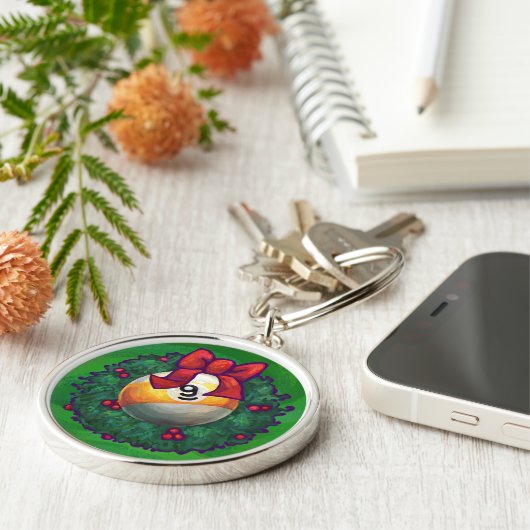 Neun Ball im Kraut auf Grün Schlüsselanhänger (Seite)