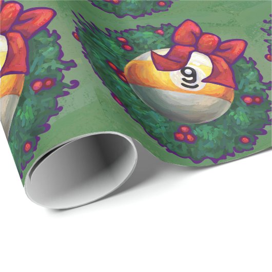 Neun Ball im Krautmuster auf Grün Geschenkpapier (Rolleneckpunkt)