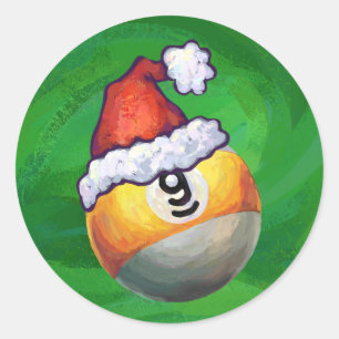 Neun Ball in der Weihnachtsmannmütze Runder Aufkleber