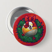 Neun Ball in Weihnachtskranz auf Rot Button (Vorne & Hinten)