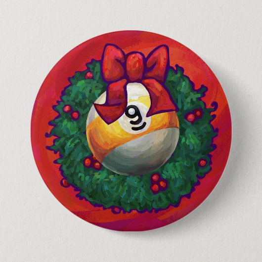 Neun Ball in Weihnachtskranz auf Rot Button (Vorderseite)