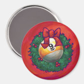 Neun Ball in Weihnachtskranz auf Rot Magnet (Vorderseite/Rückseite)