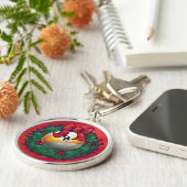 Neun Ball in Weihnachtskranz auf Rot Schlüsselanhänger (Seite)