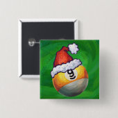 Neun Ball in Weihnachtsmannmütze über Grün Button (Vorne & Hinten)
