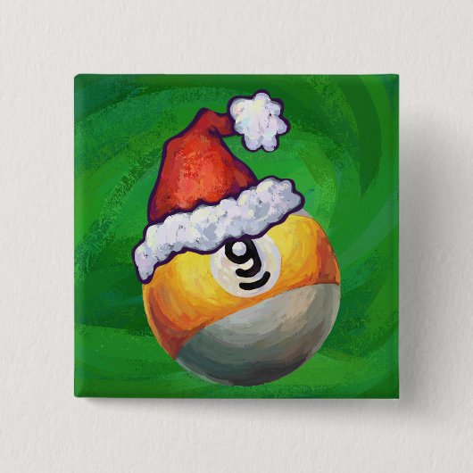 Neun Ball in Weihnachtsmannmütze über Grün Button (Vorderseite)