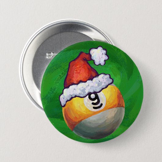 Neun Ball in Weihnachtsmannmütze über Grün Button (Vorne & Hinten)