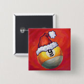 Neun Ball in Weihnachtsmannmütze über Rot Button (Vorne & Hinten)