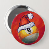 Neun Ball in Weihnachtsmannmütze über Rot Button (Vorne & Hinten)