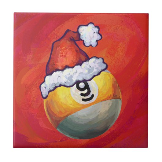 Neun Ball in Weihnachtsmannmütze über Rot Fliese (Vorderseite)