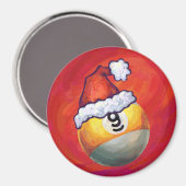 Neun Ball in Weihnachtsmannmütze über Rot Magnet (Vorderseite/Rückseite)