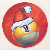 Neun Ball in Weihnachtsmannmütze über Rot Runder Pappuntersetzer (Vorderseite)