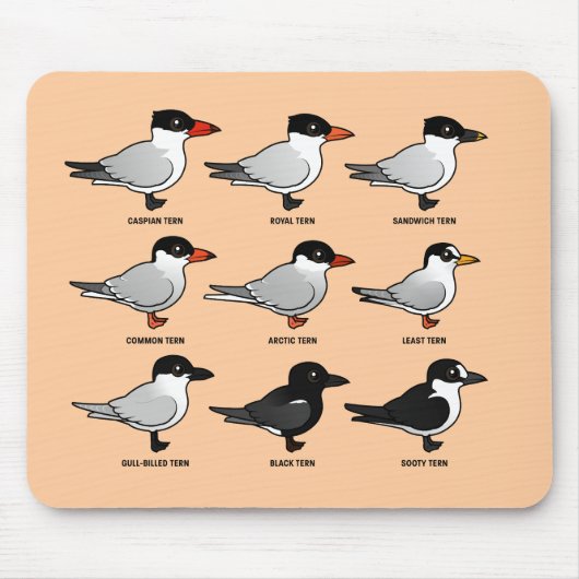 Neun Birdorable Seeschwalben (beschriftet) Mousepad (Vorne)