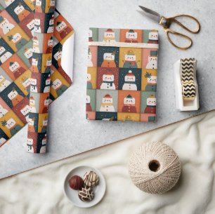 Neun bunte Schneemänner Feiertagsmuster Geschenkpapier