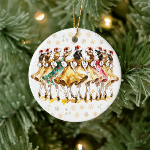 Neun Damen tanzen   Zwölf Tage Weihnachten Keramik Ornament