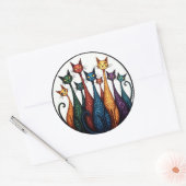 Neun farbenfrohe Katzen - Whimsical Felice Art Runder Aufkleber (Umschlag)