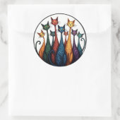 Neun farbenfrohe Katzen - Whimsical Felice Art Runder Aufkleber (Tasche)