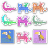 Neun farbige Niedliche Tiere und Vögel Aufkleber (Vorderseite)