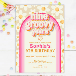 Neun Groovy Years Daisy Rainbow Birthday Einladung