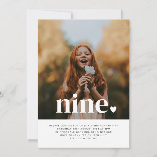 Neun Herzinfarkt Foto Erster Geburtstag Einladung (Vorderseite)