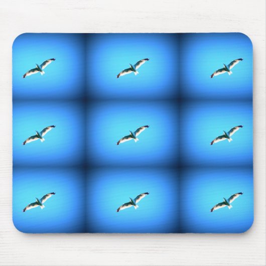 Neun in die Höhe schießende Möwen auf blauem Mouse Mousepad (Vorne)