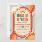 Neun ist ein Vibe Groovy Retro Rainbow 9. Geburtst Einladung (Vorderseite)