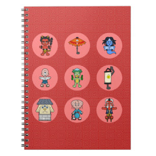 Neun japanische Yokai Monster Notizblock