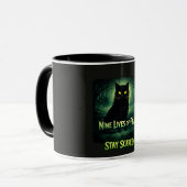 Neun Leben der Angst – Schwarze Katze Tasse (Vorderseite Links)
