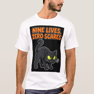 Neun Leben, null Schreck schwarzes Katzen-Shirt T-Shirt