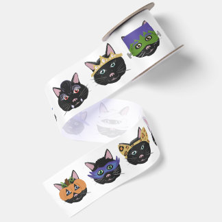 Neun Leben schwarze Katze im Kostüm Halloween-Para Satinband