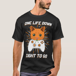 Neun Lives Gamer Slogan Orange White Cartoon Cat T-Shirt