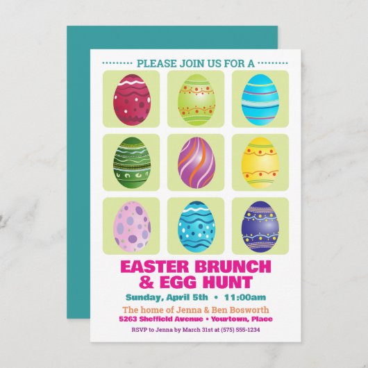 Neun Ostereier Jagen Dekorieren Party Einladung (Vorne/Hinten)