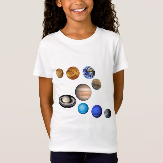 Neun Planeten im Sonnensystem. Quecksilber, Venus, T-Shirt (Vorderseite)