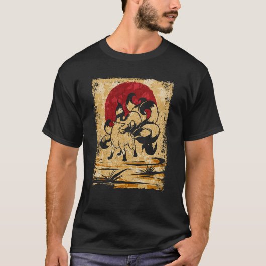 Neun Schwanzfox Japanischer Retro 3 T-Shirt (Vorderseite)
