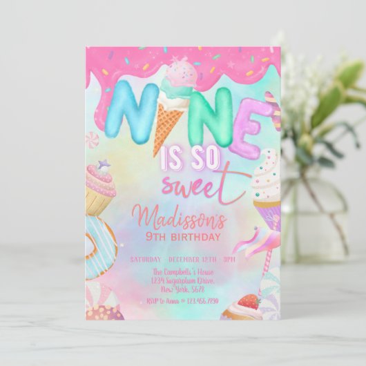 neun sind so süß. einladung (Stehend Vorderseite)