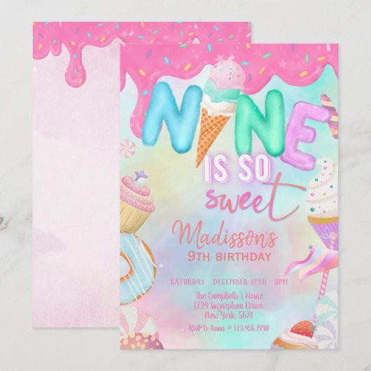 neun sind so süß. einladung (Vorne/Hinten)