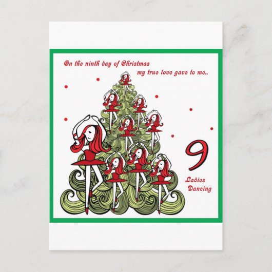 Neun Weihnachtsfeiertag Feiertagspostkarte (Vorderseite)