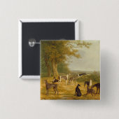 Neun Windhunde in einer Landschaft (Öl auf Button (Vorne & Hinten)