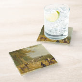 Neun Windhunde in einer Landschaft (Öl auf Glasuntersetzer (Schrägansicht)