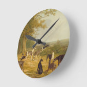 Neun Windhunde in einer Landschaft (Öl auf Leinwan Runde Wanduhr (Winkel)